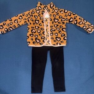 Jumping Beans Leopard Print Fleece Jacket with black leggings GOOD CONDITION 4T